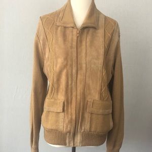 Suede and Cable Knit Zip Front Jacket by Landmark